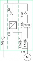 Схема силовая однолинейная - 1 электродвигатель, схема пуска FC (один от ПЧ и каждый от СЕТИ), схема питания 1N (1 ввод, без АВР, с выключателем-разъединителем)