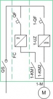Схема силовая однолинейная - 1 электродвигатель, схема пуска FD (один от ПЧ и каждый от УПП), схема питания 1N (1 ввод, без АВР, с выключателем-разъединителем)