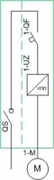 Схема силовая однолинейная - 3 электродвигателя, схема пуска SB (каждый от УПП), схема питания 1N (1 ввод, без АВР, с выключателем-разъединителем)