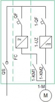 Схема силовая однолинейная - 1 электродвигатель, схема пуска FF (от ПЧ или УПП), схема питания 1N (1 ввод, без АВР, с выключателем-разъединителем)